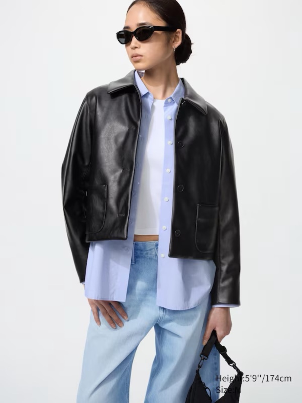 Uniqlo Coated Short Jacket | Faux Leather in XS